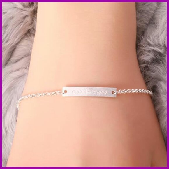 Sterling Silver Adjustable Cuff Bracelet Engraved God Is Good - Picture 3 of 8